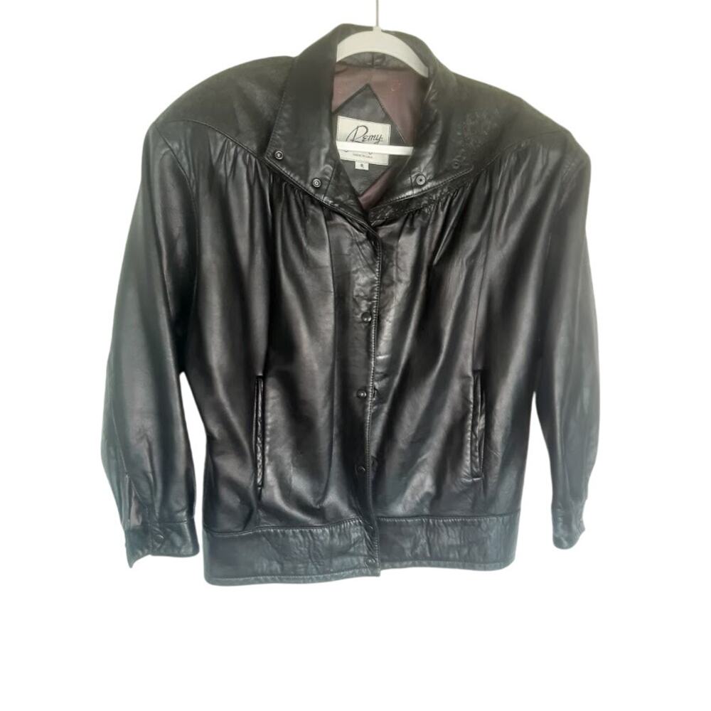 Vintage Remy USA Women’s Leather Jacket Black Oversized Bomber Size 8